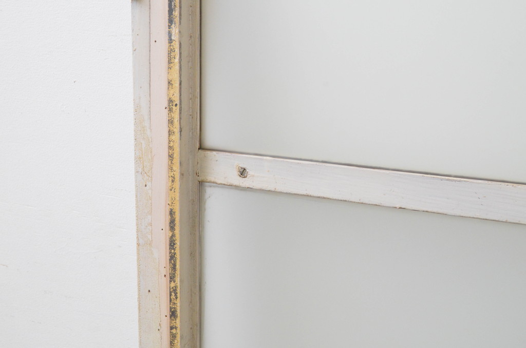 アンティーク建具　ペイント仕上げ限定　レトロな空間づくりにおすすめの両開き窓1対(2枚セット、ガラス戸、ガラス扉)(R-067828)