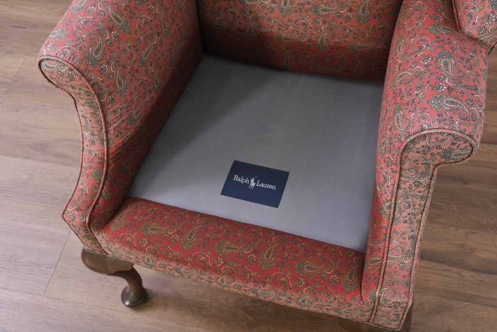 アメリカビンテージ　激レア!!幻の逸品　Ralph Lauren Home(ラルフローレン ホーム)　退色あり　クラシカルな雰囲気漂うウィングバックチェア(ウイングバックチェア、ラウンジチェア、一人掛けチェア、1人掛け、1P、ヴィンテージ)(定価約130万円)(R-081798)