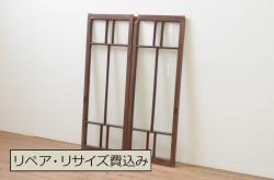 アンティーク建具　古い木味が魅力のマス目(升目)格子のガラス戸1枚(引き戸)(R-067341)