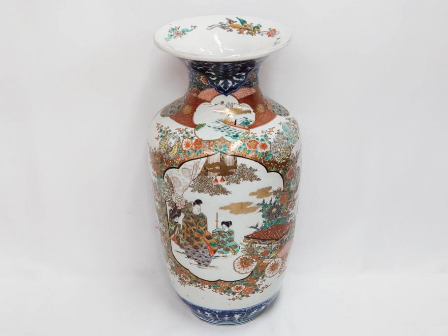 江戸～明治期　古伊万里　錦地　色絵　高さ 約57cm　華麗な色付が美しい花瓶(松、菊、花鳥、鳳凰、人物、風景、獅子、花生、花入、花器、金彩、二尺、共箱付)(R-081878)