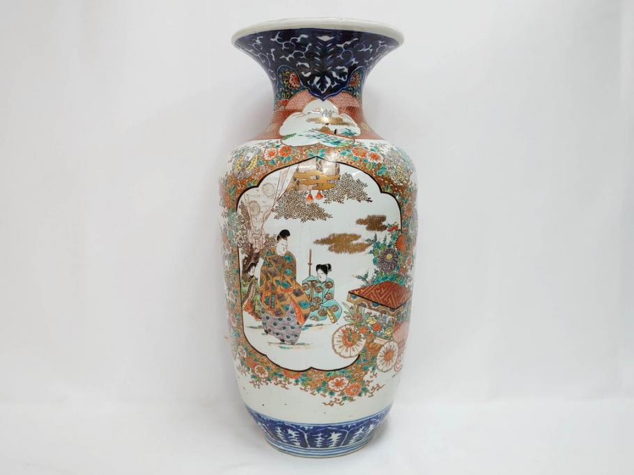江戸～明治期　古伊万里　錦地　色絵　高さ 約57cm　華麗な色付が美しい花瓶(松、菊、花鳥、鳳凰、人物、風景、獅子、花生、花入、花器、金彩、二尺、共箱付)(R-081878)