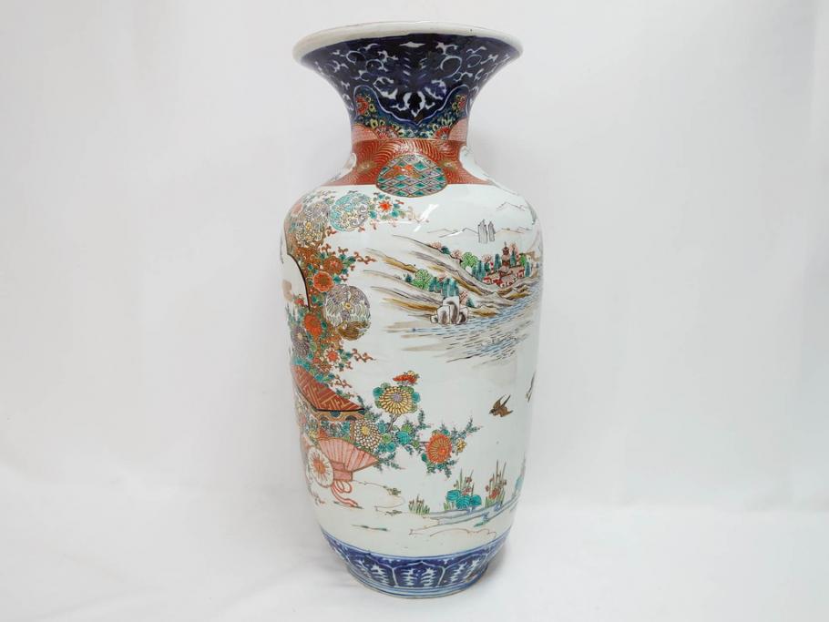 江戸～明治期　古伊万里　錦地　色絵　高さ 約57cm　華麗な色付が美しい花瓶(松、菊、花鳥、鳳凰、人物、風景、獅子、花生、花入、花器、金彩、二尺、共箱付)(R-081878)