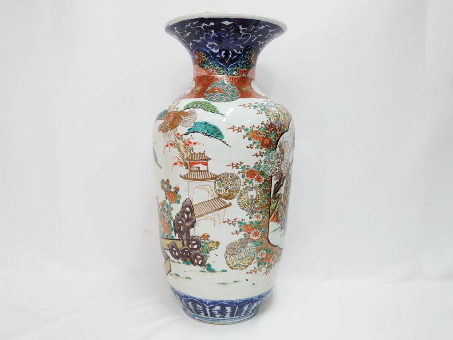 江戸～明治期　古伊万里　錦地　色絵　高さ 約57cm　華麗な色付が美しい花瓶(松、菊、花鳥、鳳凰、人物、風景、獅子、花生、花入、花器、金彩、二尺、共箱付)(R-081878)