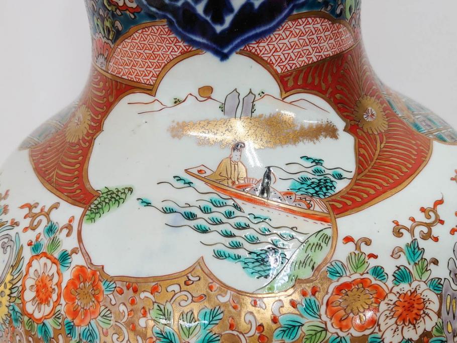 江戸～明治期　古伊万里　錦地　色絵　高さ 約57cm　華麗な色付が美しい花瓶(松、菊、花鳥、鳳凰、人物、風景、獅子、花生、花入、花器、金彩、二尺、共箱付)(R-081878)