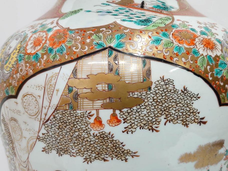 江戸～明治期　古伊万里　錦地　色絵　高さ 約57cm　華麗な色付が美しい花瓶(松、菊、花鳥、鳳凰、人物、風景、獅子、花生、花入、花器、金彩、二尺、共箱付)(R-081878)