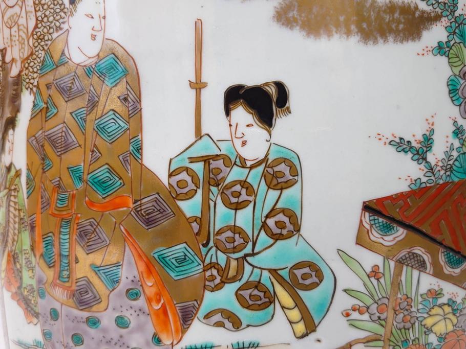 江戸～明治期　古伊万里　錦地　色絵　高さ 約57cm　華麗な色付が美しい花瓶(松、菊、花鳥、鳳凰、人物、風景、獅子、花生、花入、花器、金彩、二尺、共箱付)(R-081878)
