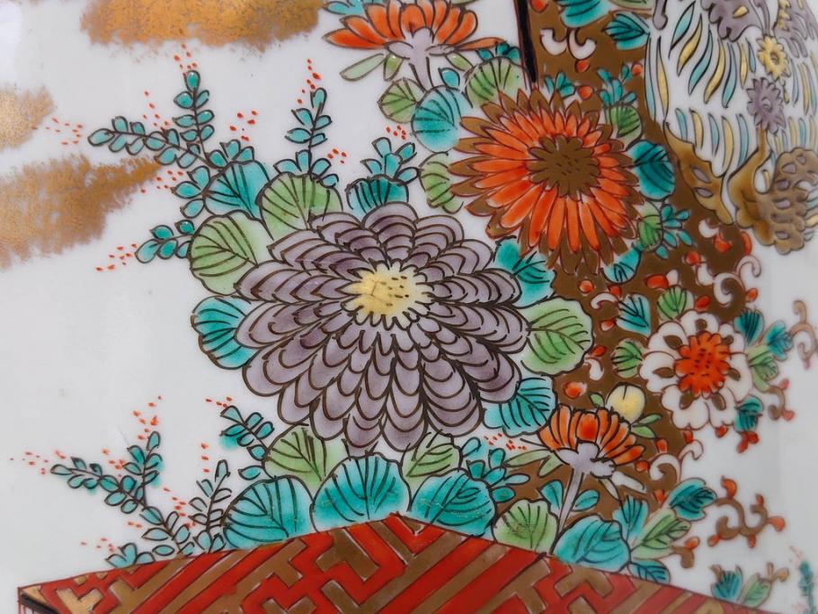 江戸～明治期　古伊万里　錦地　色絵　高さ 約57cm　華麗な色付が美しい花瓶(松、菊、花鳥、鳳凰、人物、風景、獅子、花生、花入、花器、金彩、二尺、共箱付)(R-081878)