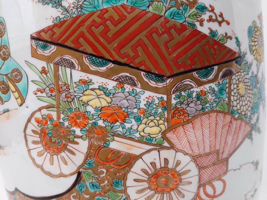 江戸～明治期　古伊万里　錦地　色絵　高さ 約57cm　華麗な色付が美しい花瓶(松、菊、花鳥、鳳凰、人物、風景、獅子、花生、花入、花器、金彩、二尺、共箱付)(R-081878)