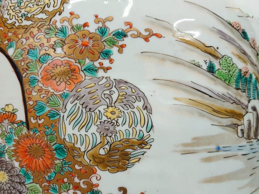 江戸～明治期　古伊万里　錦地　色絵　高さ 約57cm　華麗な色付が美しい花瓶(松、菊、花鳥、鳳凰、人物、風景、獅子、花生、花入、花器、金彩、二尺、共箱付)(R-081878)