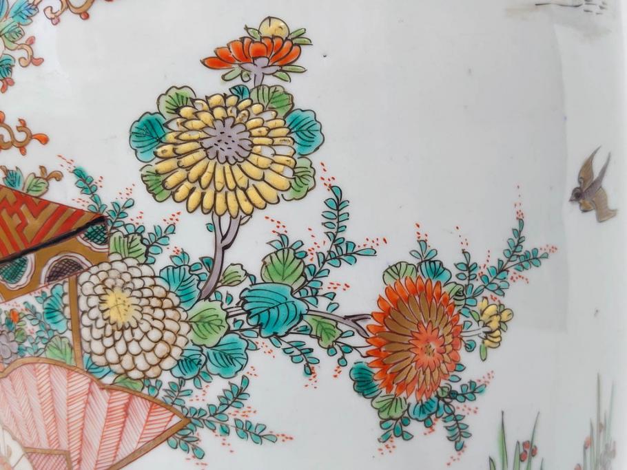江戸～明治期　古伊万里　錦地　色絵　高さ 約57cm　華麗な色付が美しい花瓶(松、菊、花鳥、鳳凰、人物、風景、獅子、花生、花入、花器、金彩、二尺、共箱付)(R-081878)