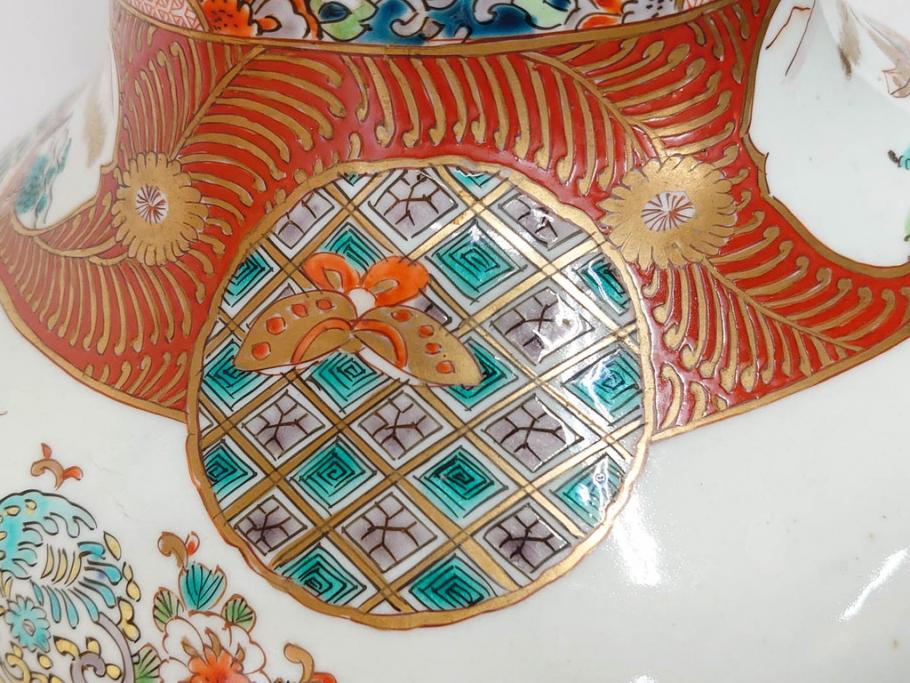 江戸～明治期　古伊万里　錦地　色絵　高さ 約57cm　華麗な色付が美しい花瓶(松、菊、花鳥、鳳凰、人物、風景、獅子、花生、花入、花器、金彩、二尺、共箱付)(R-081878)