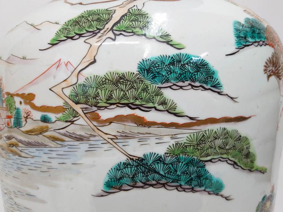 江戸～明治期　古伊万里　錦地　色絵　高さ 約57cm　華麗な色付が美しい花瓶(松、菊、花鳥、鳳凰、人物、風景、獅子、花生、花入、花器、金彩、二尺、共箱付)(R-081878)