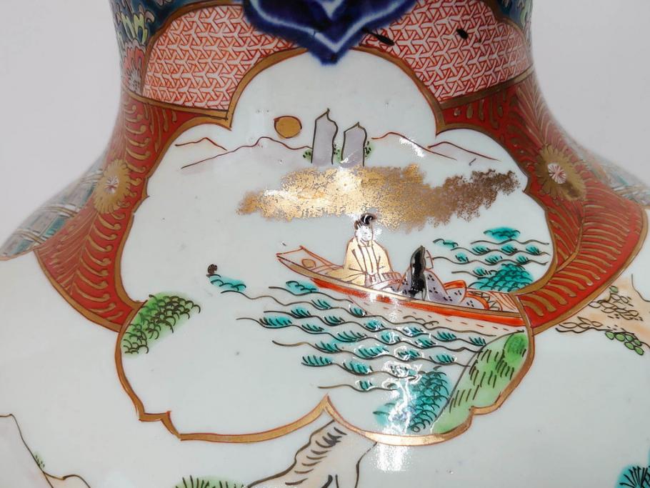 江戸～明治期　古伊万里　錦地　色絵　高さ 約57cm　華麗な色付が美しい花瓶(松、菊、花鳥、鳳凰、人物、風景、獅子、花生、花入、花器、金彩、二尺、共箱付)(R-081878)