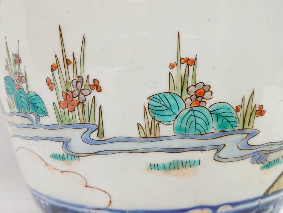 江戸～明治期　古伊万里　錦地　色絵　高さ 約57cm　華麗な色付が美しい花瓶(松、菊、花鳥、鳳凰、人物、風景、獅子、花生、花入、花器、金彩、二尺、共箱付)(R-081878)