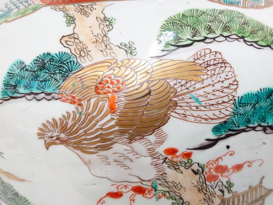 江戸～明治期　古伊万里　錦地　色絵　高さ 約57cm　華麗な色付が美しい花瓶(松、菊、花鳥、鳳凰、人物、風景、獅子、花生、花入、花器、金彩、二尺、共箱付)(R-081878)