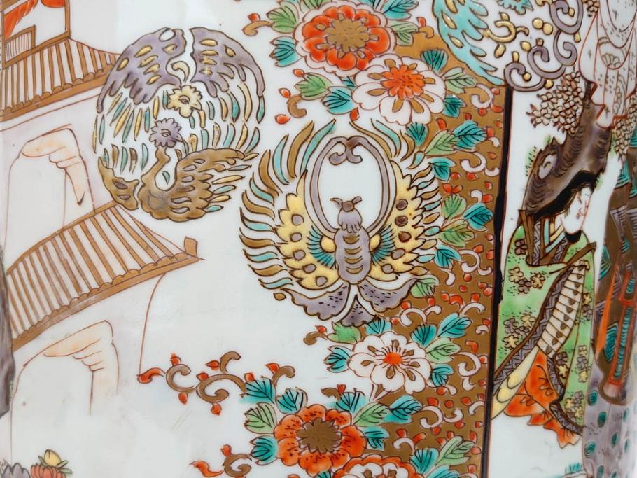 江戸～明治期　古伊万里　錦地　色絵　高さ 約57cm　華麗な色付が美しい花瓶(松、菊、花鳥、鳳凰、人物、風景、獅子、花生、花入、花器、金彩、二尺、共箱付)(R-081878)