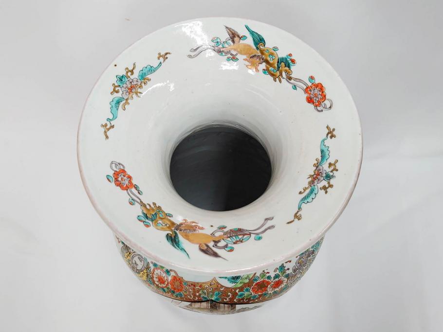 江戸～明治期　古伊万里　錦地　色絵　高さ 約57cm　華麗な色付が美しい花瓶(松、菊、花鳥、鳳凰、人物、風景、獅子、花生、花入、花器、金彩、二尺、共箱付)(R-081878)