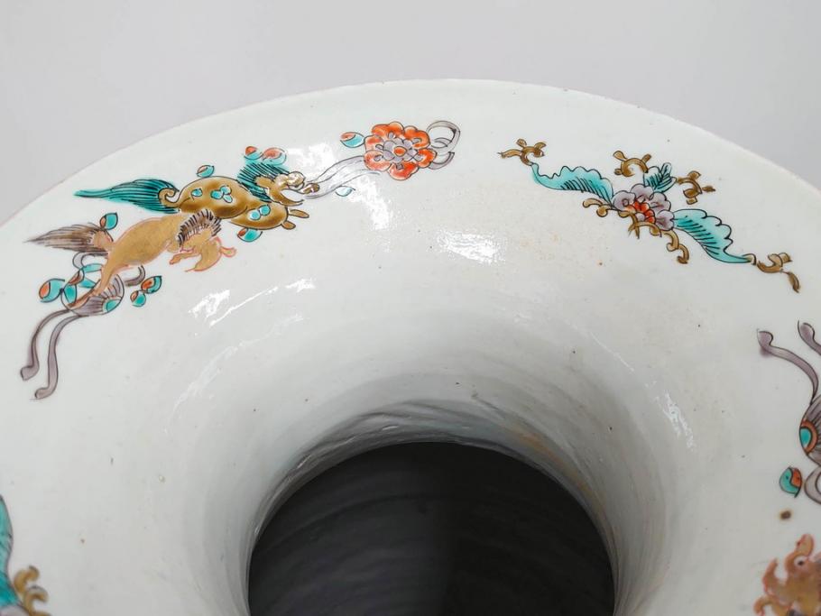 江戸～明治期　古伊万里　錦地　色絵　高さ 約57cm　華麗な色付が美しい花瓶(松、菊、花鳥、鳳凰、人物、風景、獅子、花生、花入、花器、金彩、二尺、共箱付)(R-081878)