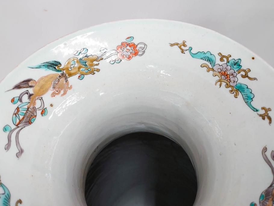 江戸～明治期　古伊万里　錦地　色絵　高さ 約57cm　華麗な色付が美しい花瓶(松、菊、花鳥、鳳凰、人物、風景、獅子、花生、花入、花器、金彩、二尺、共箱付)(R-081878)