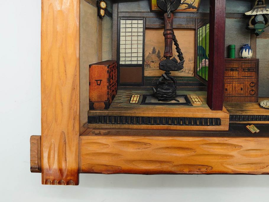 心峰　木彫　緻密でリアルな匠の技が光る立体額(遠近法応用額、壁掛け、壁飾り、古民家、ディスプレイ)(R-081880)　