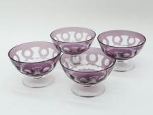 昭和初期　色被せ　切子　紫　上品な色合いが美しいグラス4客セット(デザートカップ、氷コップ、硝子、ガラス)(R-075652)