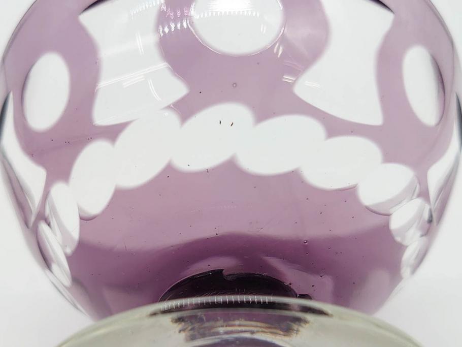 昭和初期　色被せ　切子　紫　上品な色合いが美しいグラス4客セット(デザートカップ、氷コップ、硝子、ガラス)(R-075652)