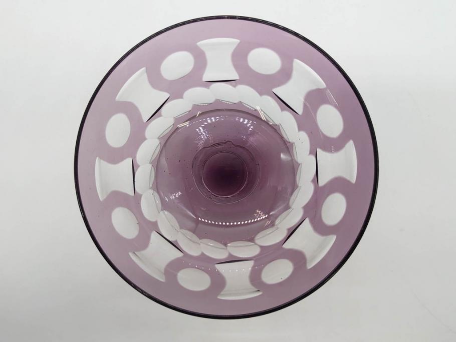 昭和初期　色被せ　切子　紫　上品な色合いが美しいグラス4客セット(デザートカップ、氷コップ、硝子、ガラス)(R-075652)