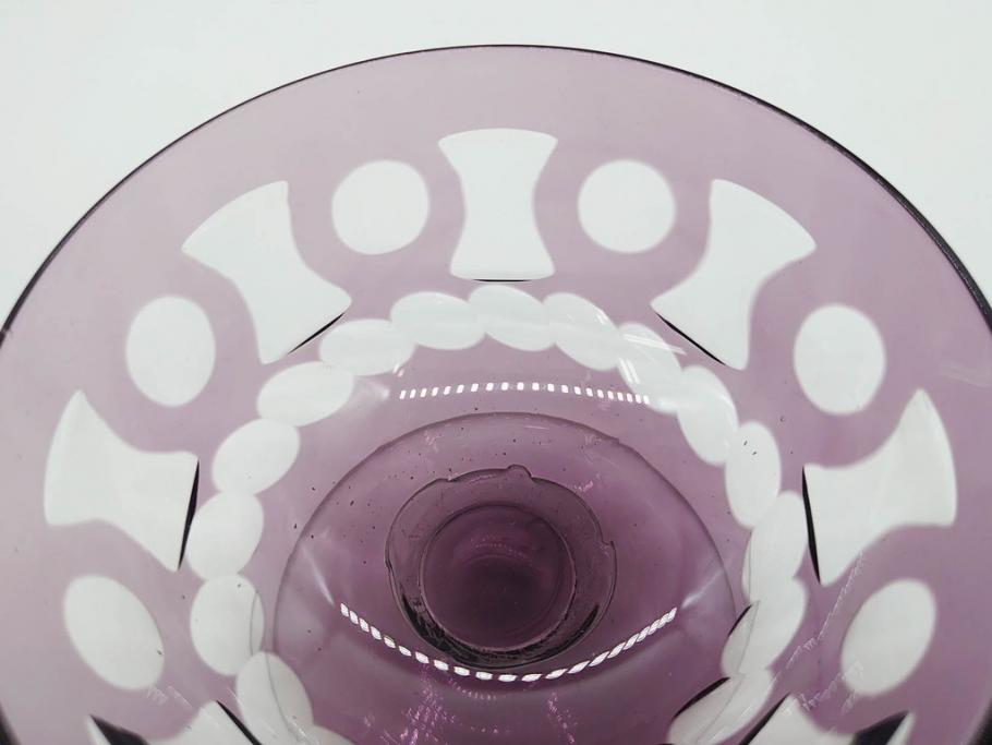 昭和初期　色被せ　切子　紫　上品な色合いが美しいグラス4客セット(デザートカップ、氷コップ、硝子、ガラス)(R-075652)
