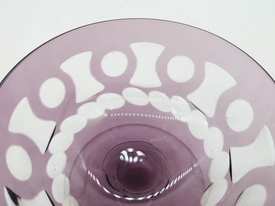 昭和初期　色被せ　切子　紫　上品な色合いが美しいグラス4客セット(デザートカップ、氷コップ、硝子、ガラス)(R-075652)