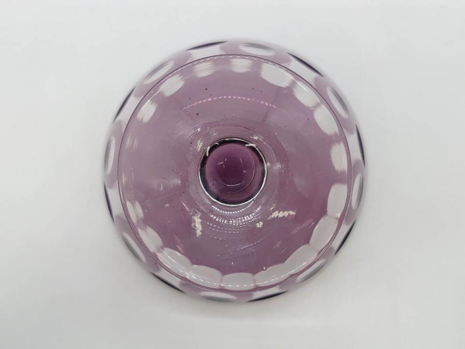 昭和初期　色被せ　切子　紫　上品な色合いが美しいグラス4客セット(デザートカップ、氷コップ、硝子、ガラス)(R-075652)