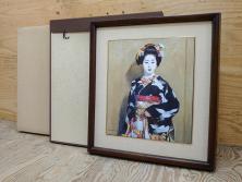 真作　小松崎邦雄　「鶴の舞妓」　限定50部　35/50　陶板画(女性、人物、額装、共シール、箱付き)(R-075539)