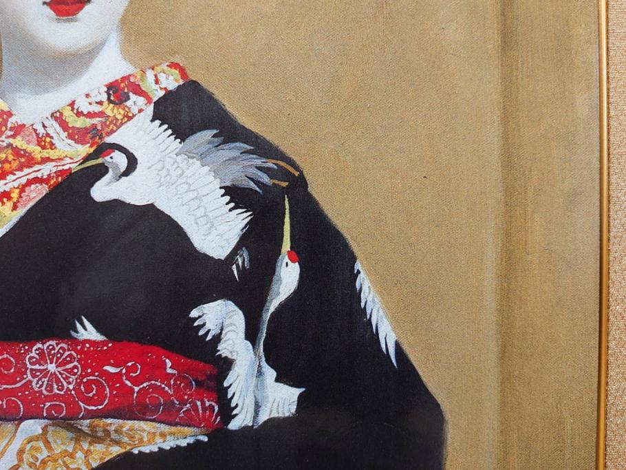 真作　小松崎邦雄　「鶴の舞妓」　限定50部　35/50　陶板画(女性、人物、額装、共シール、箱付き)(R-075539)