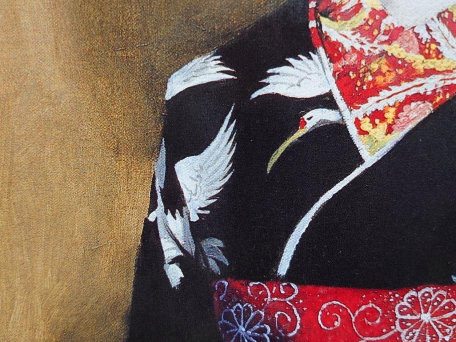 真作　小松崎邦雄　「鶴の舞妓」　限定50部　35/50　陶板画(女性、人物、額装、共シール、箱付き)(R-075539)