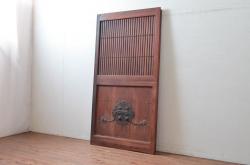 アンティーク建具　総欅(ケヤキ)材　上品さと重厚感を兼ね備えた富山蔵戸1枚(格子蔵戸、玄関戸、玄関ドア、引き戸)(R-081031)