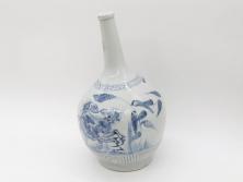 江戸期　古伊万里　染付　蟹　珍しい図柄が魅力的な花瓶(カニ、花器、花入、壺、壷)(R-075640)