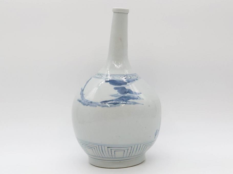江戸期　古伊万里　染付　蟹　珍しい図柄が魅力的な花瓶(カニ、花器、花入、壺、壷)(R-075640)