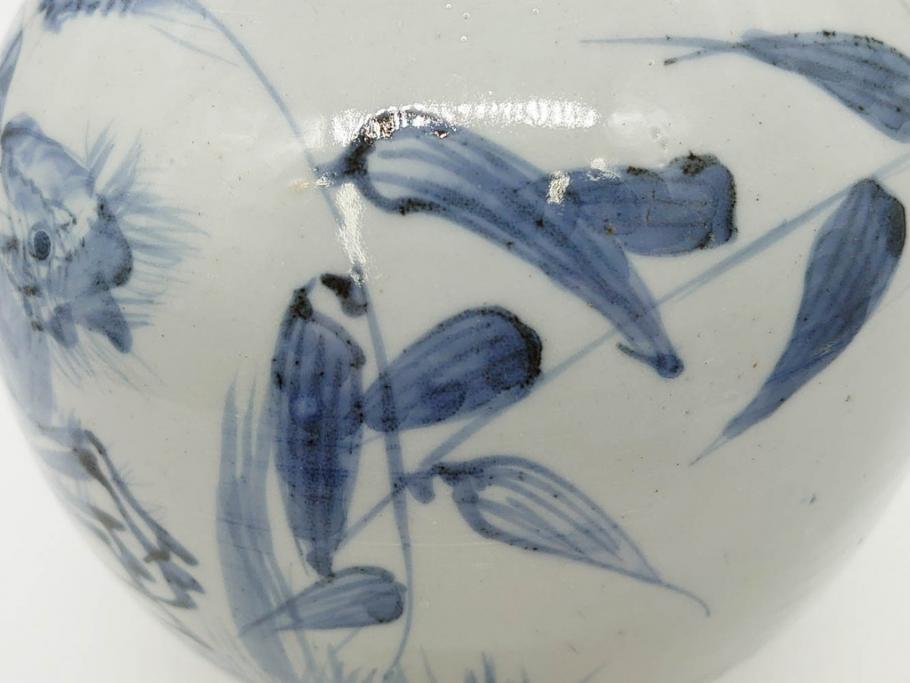 江戸期　古伊万里　染付　蟹　珍しい図柄が魅力的な花瓶(カニ、花器、花入、壺、壷)(R-075640)