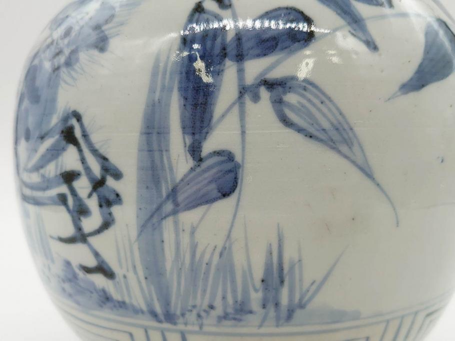 江戸期　古伊万里　染付　蟹　珍しい図柄が魅力的な花瓶(カニ、花器、花入、壺、壷)(R-075640)