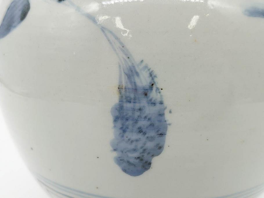 江戸期　古伊万里　染付　蟹　珍しい図柄が魅力的な花瓶(カニ、花器、花入、壺、壷)(R-075640)