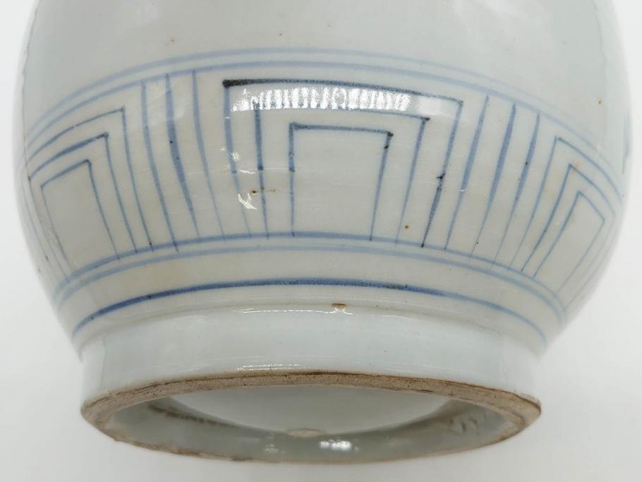 江戸期　古伊万里　染付　蟹　珍しい図柄が魅力的な花瓶(カニ、花器、花入、壺、壷)(R-075640)