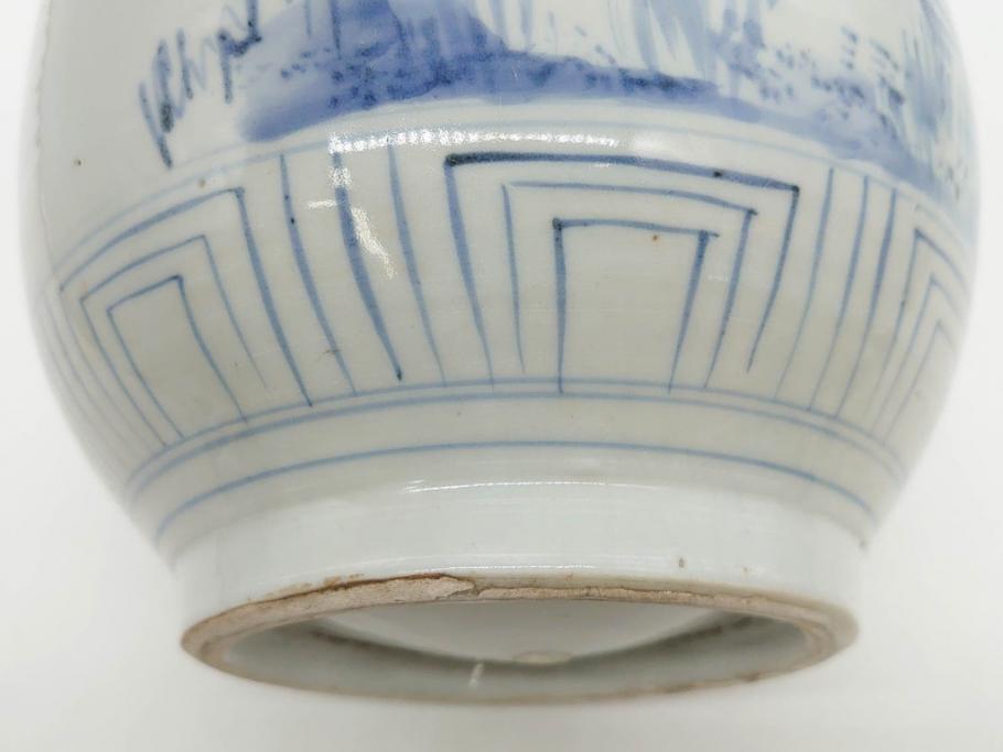 江戸期　古伊万里　染付　蟹　珍しい図柄が魅力的な花瓶(カニ、花器、花入、壺、壷)(R-075640)