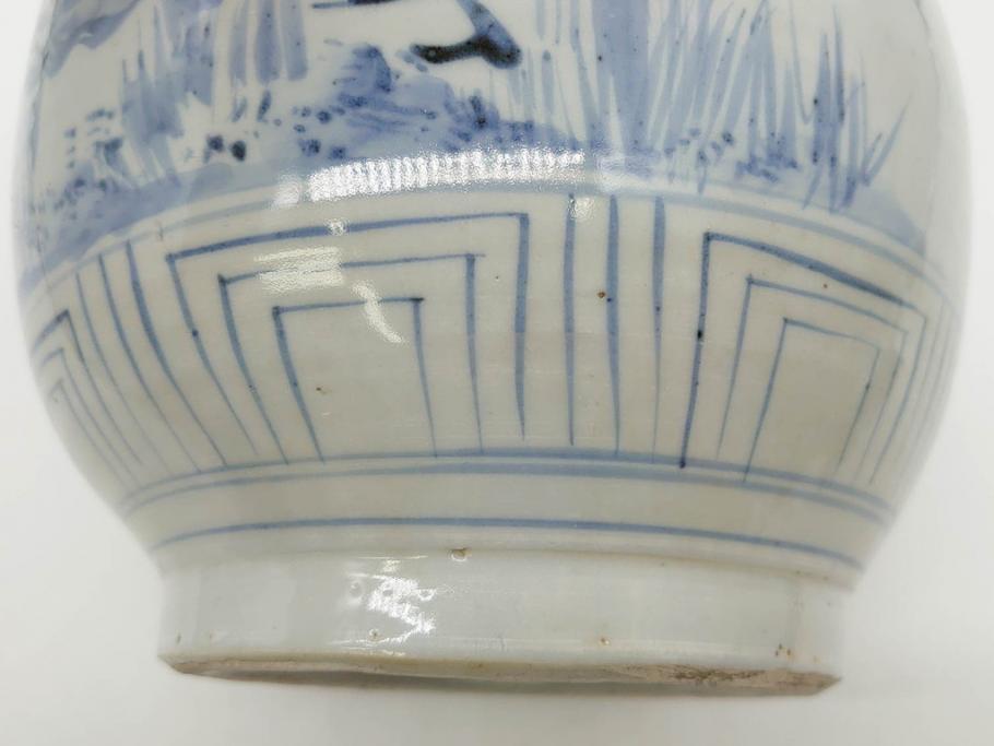 江戸期　古伊万里　染付　蟹　珍しい図柄が魅力的な花瓶(カニ、花器、花入、壺、壷)(R-075640)