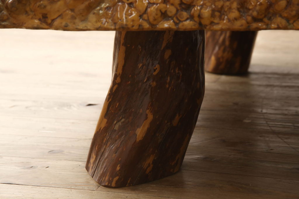 和製ヴィンテージ　特大!!　花梨材(カリン材)　極厚天板9cm　葡萄杢が楽しめる一枚板の座卓(ローテーブル、センターテーブル、ビンテージ)(R-058338)