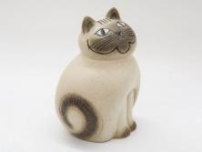 北欧雑貨　リサ・ラーソン　Lisa Larson　ミア(Mia)　キャット　猫　ねこ　ネコ　見上げる表情と丸いフォルムが愛らしいオブジェ(置物、陶器、ホワイト、グレー)(R-075645)