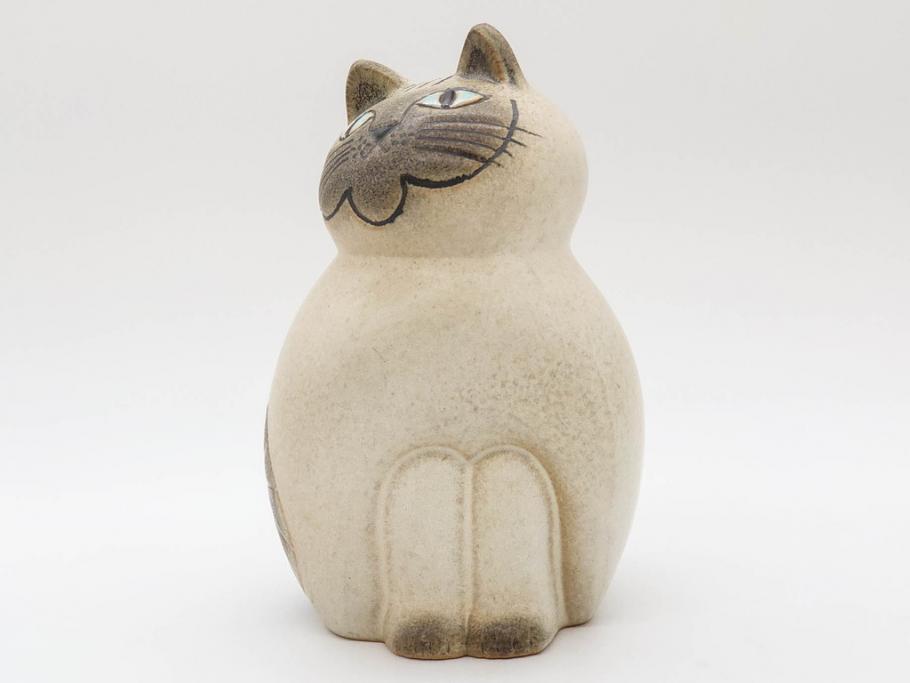 北欧雑貨　リサ・ラーソン　Lisa Larson　ミア(Mia)　キャット　猫　ねこ　ネコ　見上げる表情と丸いフォルムが愛らしいオブジェ(置物、陶器、ホワイト、グレー)(R-075645)