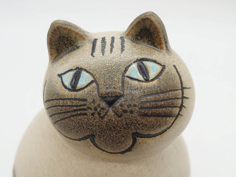 北欧雑貨　リサ・ラーソン　Lisa Larson　ミア(Mia)　キャット　猫　ねこ　ネコ　見上げる表情と丸いフォルムが愛らしいオブジェ(置物、陶器、ホワイト、グレー)(R-075645)