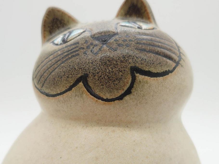 北欧雑貨　リサ・ラーソン　Lisa Larson　ミア(Mia)　キャット　猫　ねこ　ネコ　見上げる表情と丸いフォルムが愛らしいオブジェ(置物、陶器、ホワイト、グレー)(R-075645)