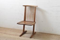 和製ビンテージ　ジョージナカシマ　希少!!　契りあり　小田急ハルク購入　桜製作所　コノイドチェア(CONOID CHAIR)　CN101　スタイリッシュな佇まいのサイドチェア(板座チェア、ダイニングチェア、椅子、イス、アレー型、鼓、千切り止め)(R-068140)