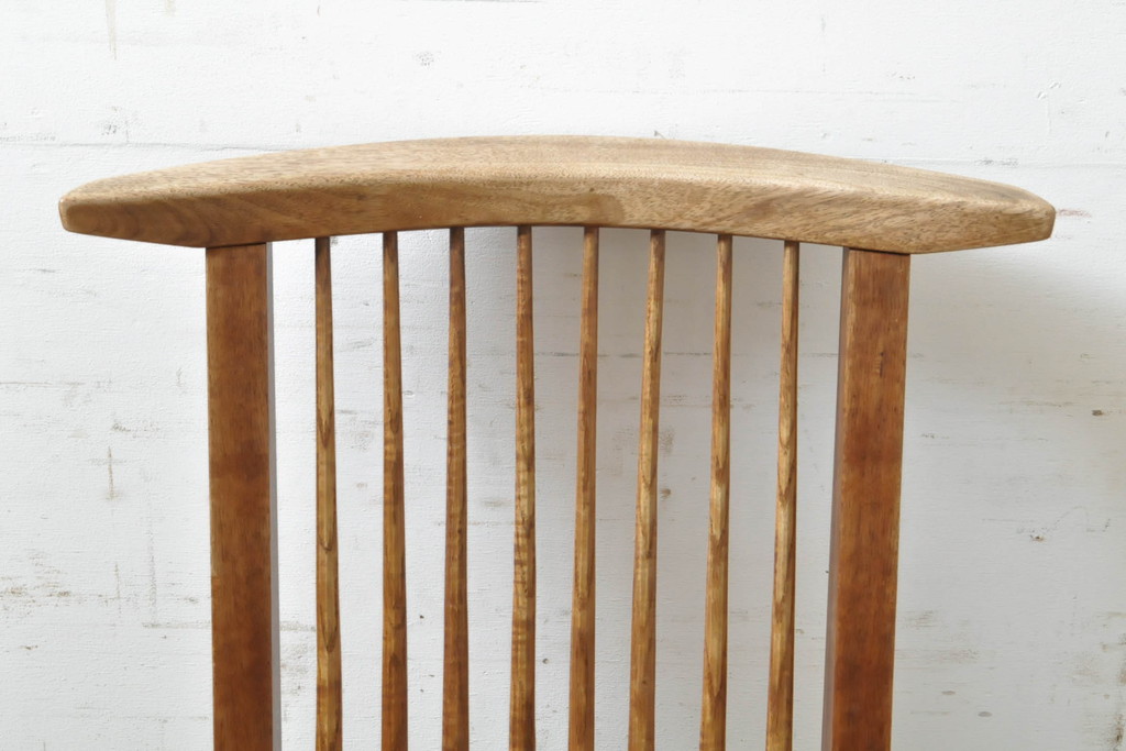和製ビンテージ　ジョージナカシマ　希少!!　契りあり　小田急ハルク購入　桜製作所　コノイドチェア(CONOID CHAIR)　CN101　スタイリッシュな佇まいのサイドチェア(ジョージ・ナカシマ、板座チェア、ダイニングチェア、椅子、イス、アレー型、鼓、千切り止め)(R-068140)