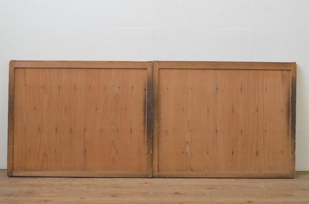 アンティーク建具　杉材　和モダンな空間作りにおすすめな横桟の板戸窓2枚セット(引き戸、格子戸、舞良戸)(R-067943)